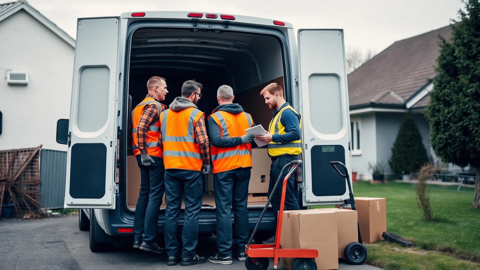 Renneisen-Team bespricht den Ablauf am Transporter